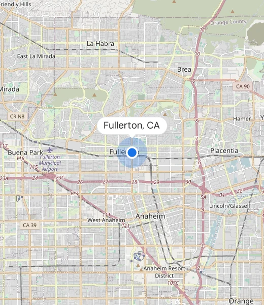 Map of Fullerton, CA