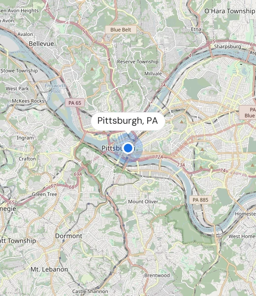 Map of Pittsburgh, PA
