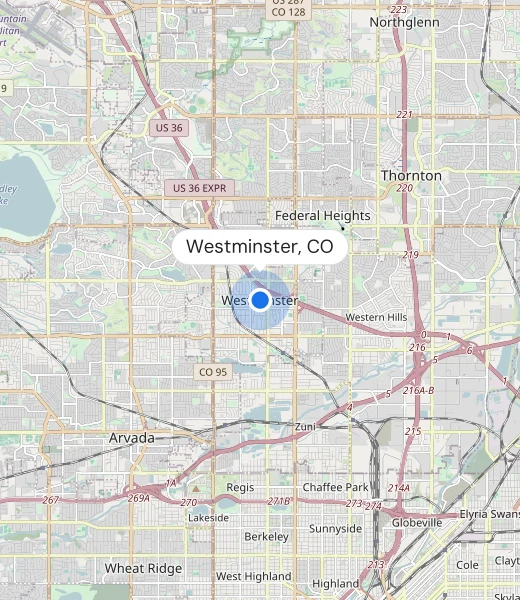 Map of Westminster, CO